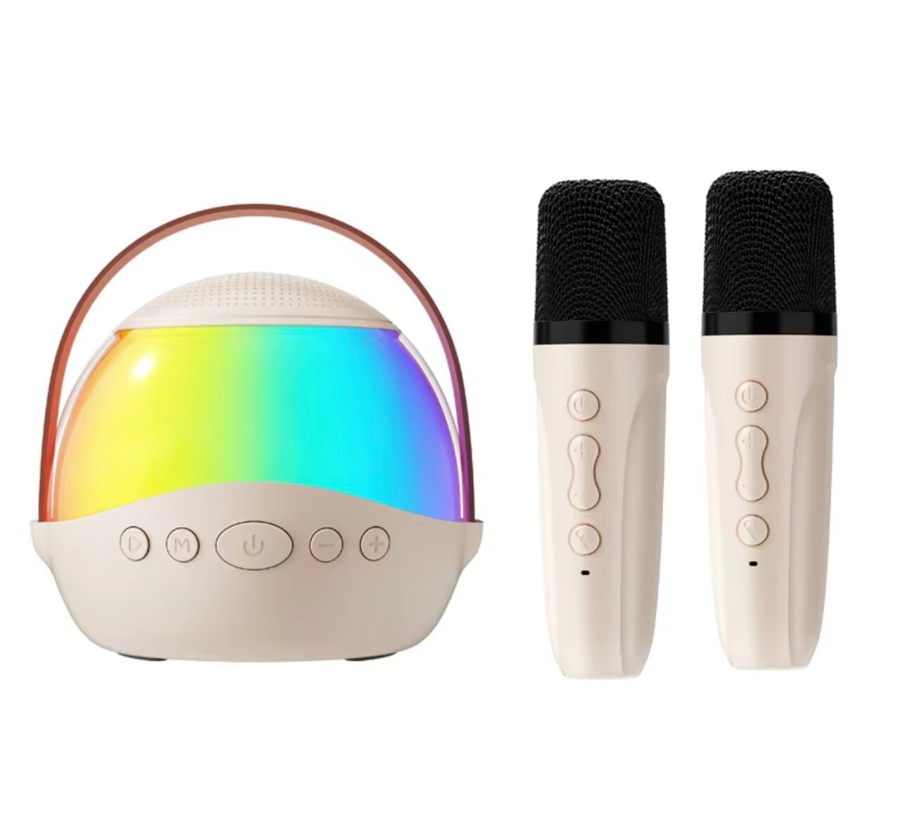 Колонка портативная Bluetooth с двумя беспроводными микрофонами, цвет Белый