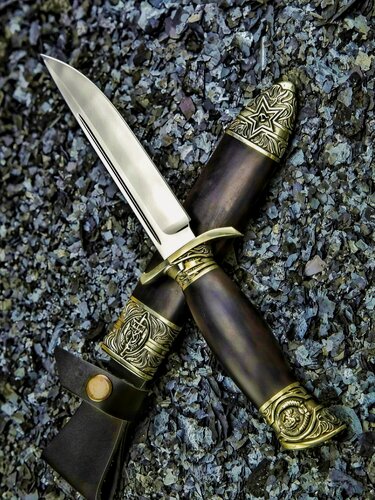 Изображение товара Нож фиксированный клинок финка НКВД звезда бронза , туристический с чехлом