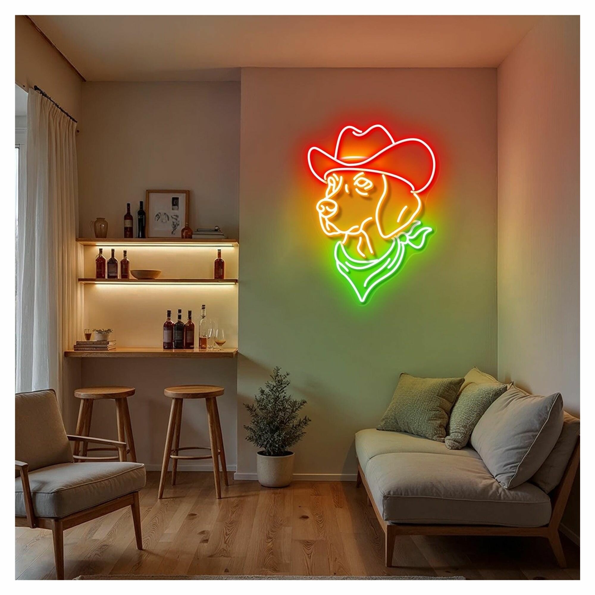 Неоновая Вывеска Ковбойская Собака 33смx43см