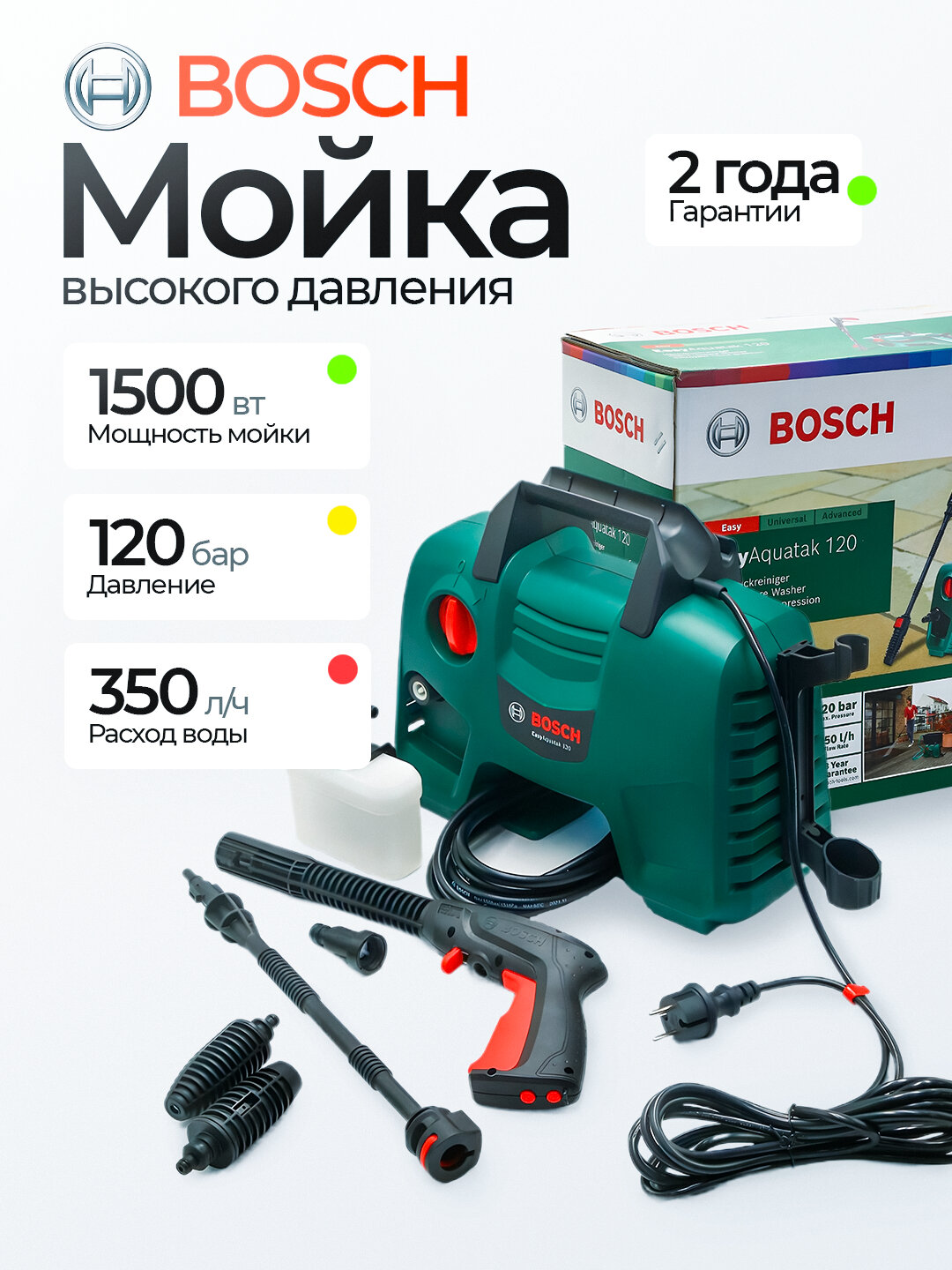 Мойка высокого давления Bosch EasyAquatak 120: 120 бар, 1500 Вт – чистота без усилий