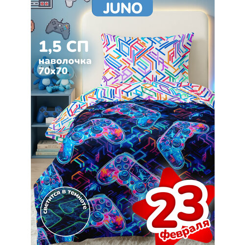 Детское Постельное белье 1.5 спальное Juno, Поплин, нав. 70х70, Кот акула