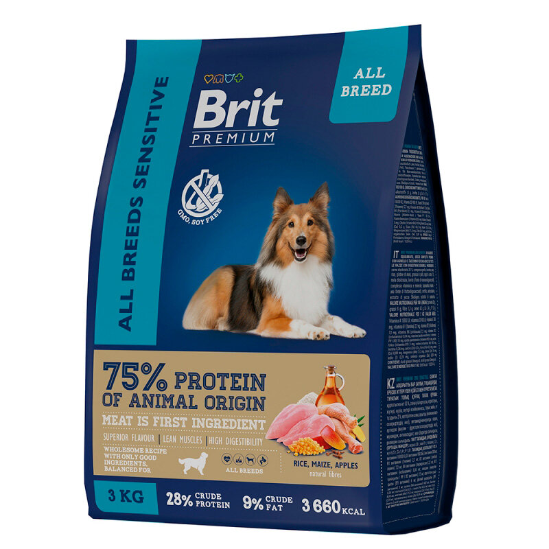 BRIT Premium Dog Sensitive Корм сух. ягнёнок/индейка д/собак с чувств. пищевар. 3кг