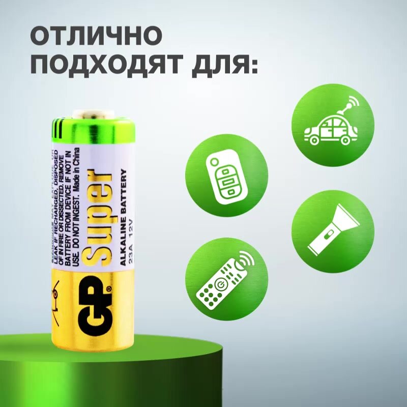 Батарейки алкалиновые высоковольтные GP 23AF MN21, 12 В, набор 5 шт — фото 1