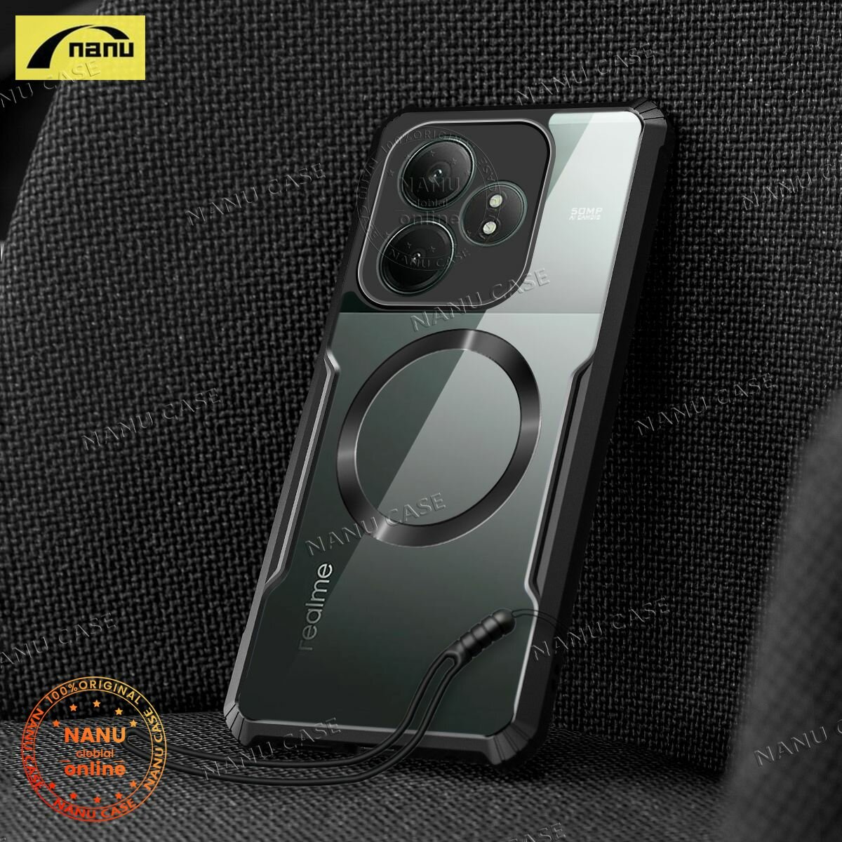 Чехол противоударный MyPads для Realme GT Neo 6SE/GT 6T 5G с MagSafe, прозрачный + ремень — фото 1