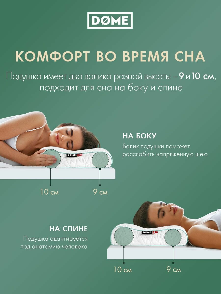 DOME Анатомическая подушка для сна "Вейле Эрго" с двумя уровнями высоты и эффектом памяти, 39x59x9/10 — фото 1