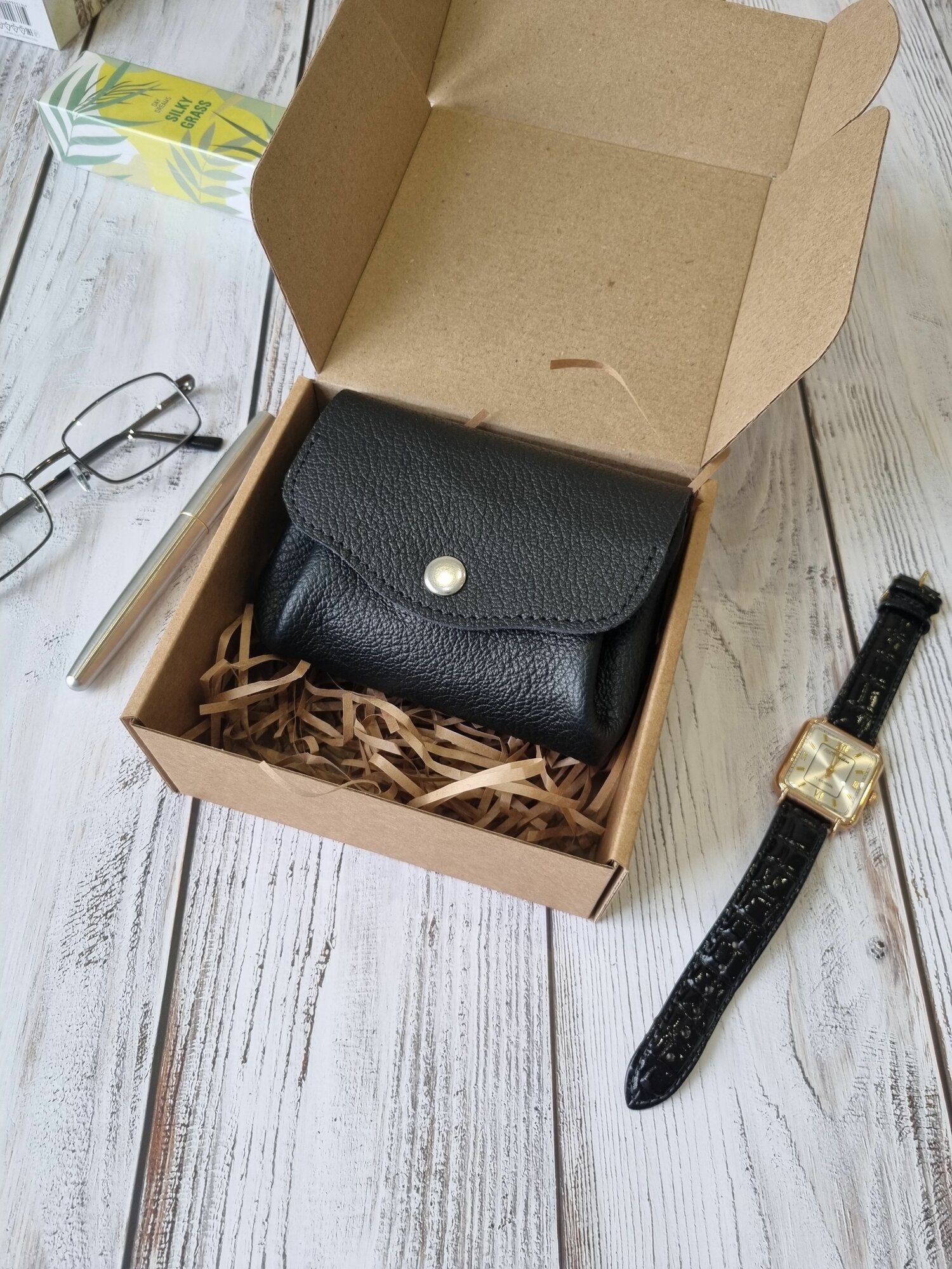 Кошелек TSUBA leather goods, фактура тиснение, черный — фото 1