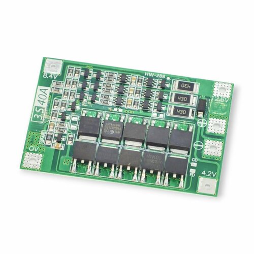 Контроллер (плата защиты) Li-ion аккумуляторов BMS 3S 12В 40A, модуль контроля заряда с балансировкой и защитой для сборок аккумуляторов