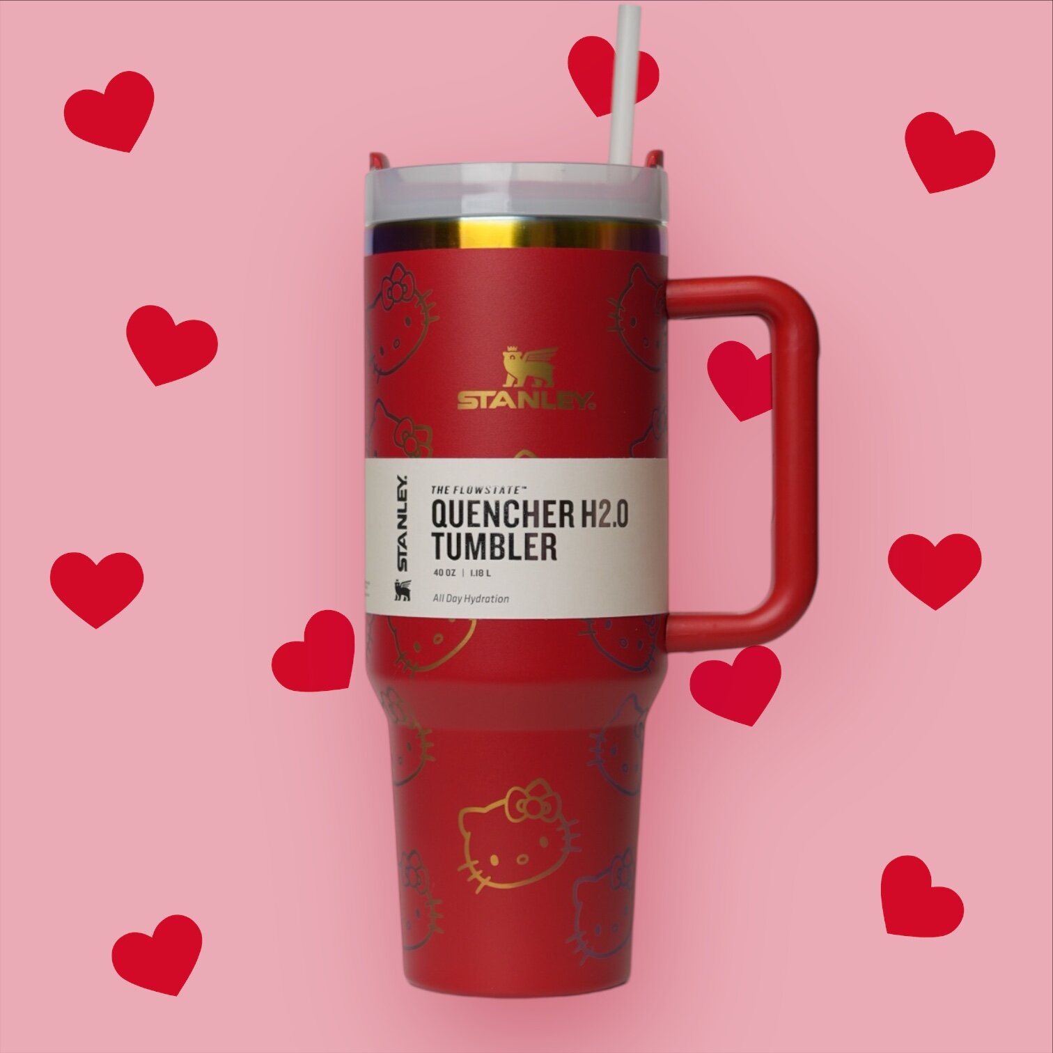 Термокружка Stanley "HELLO KITTY" с трубочкой, 1,18 л, красная, термос из нержавеющей стали
