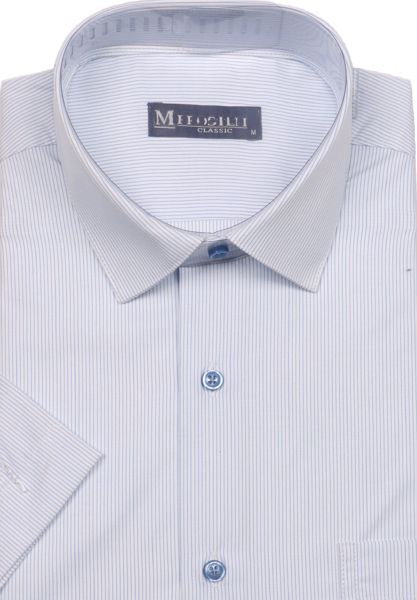 Рубашка белая в полоску, коротки рукав, прямой крой