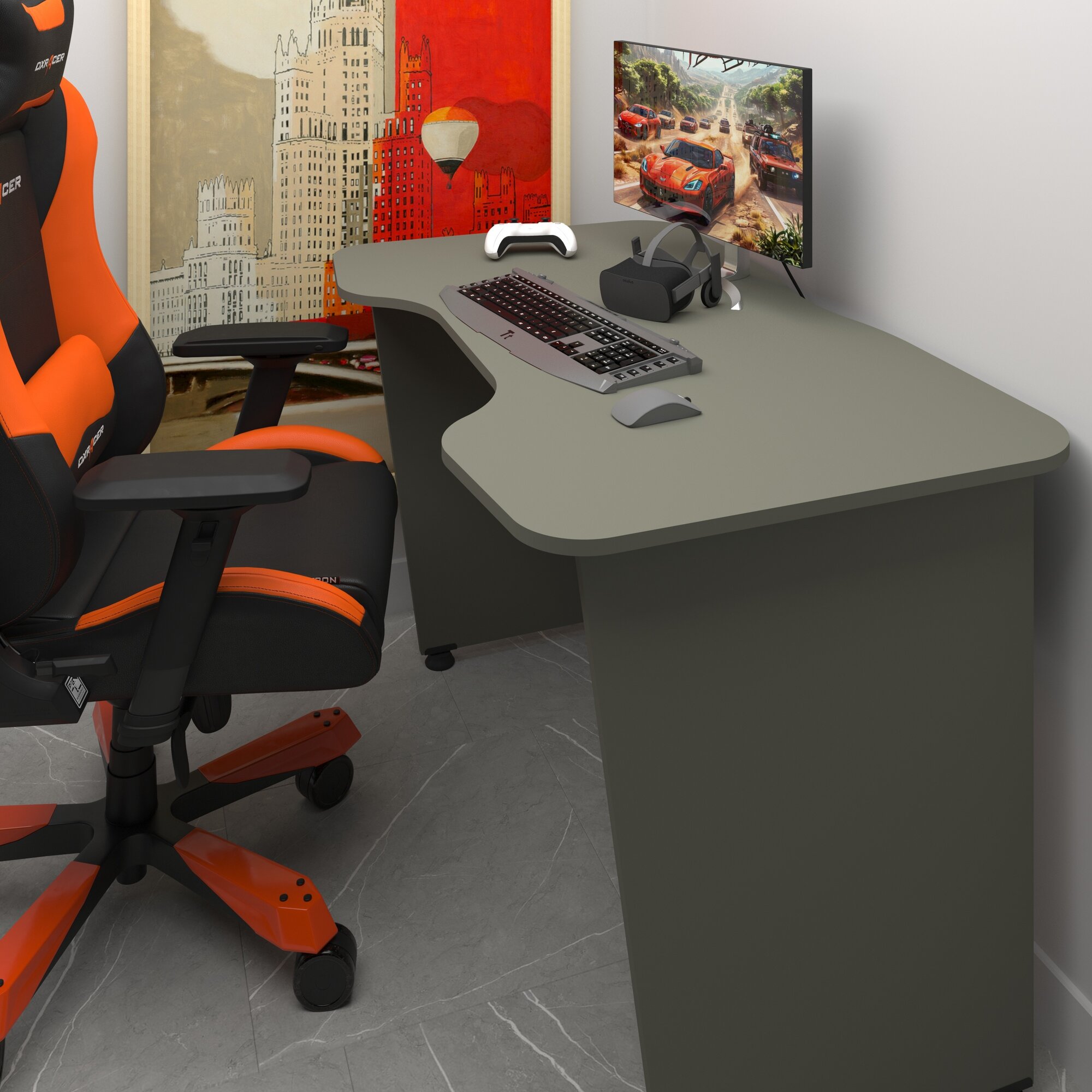 Стол компьютерный игровой Есэндвич Базис GG, 120х75х70 см (Хаки)