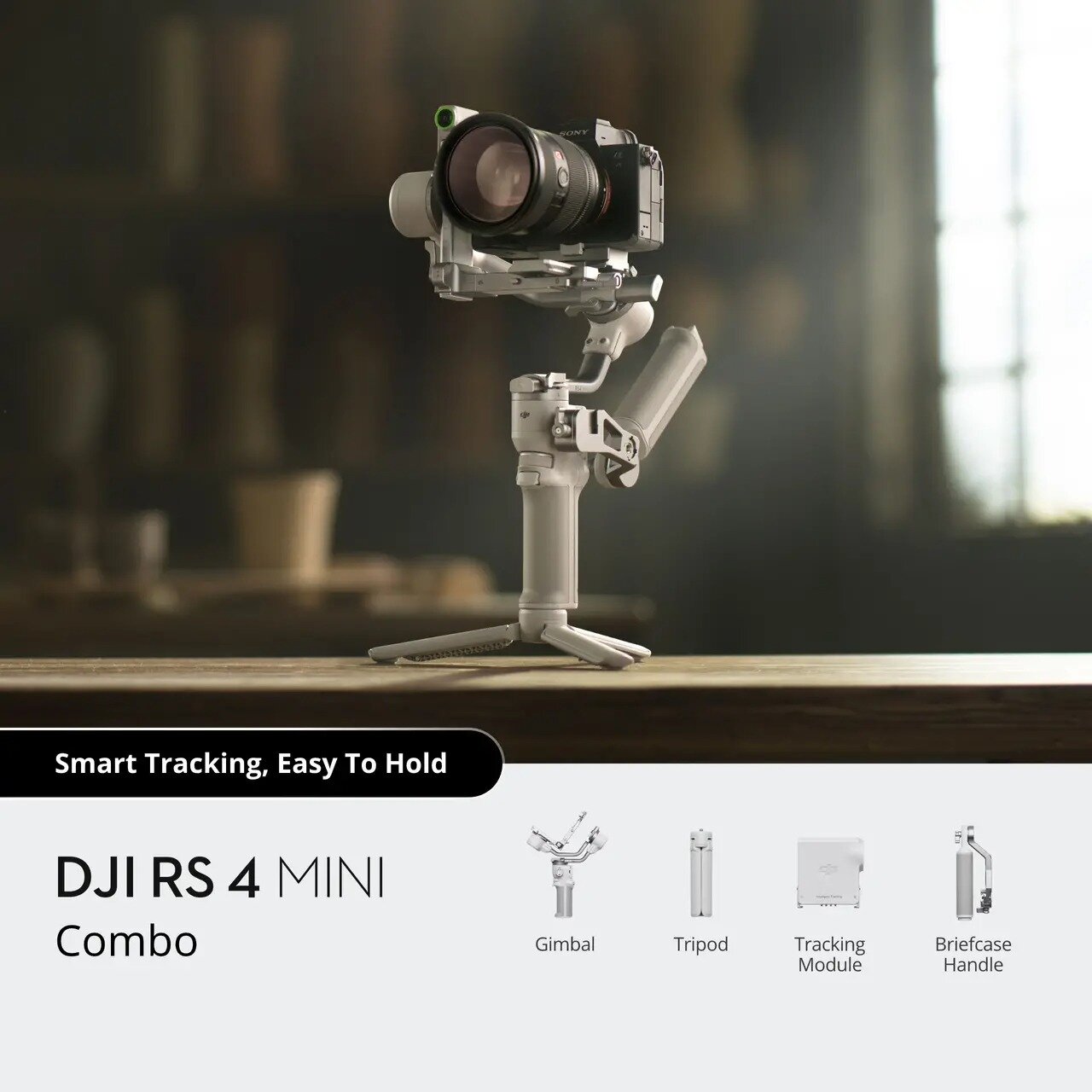 Стабилизатор DJI RS 4 Mini Combo, для беззеркалок, с модулем слежения, вес 890г, нагрузка до 2кг