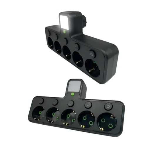 Сетевой фильтр удлинитель HG DUE HG-275 с заземлением 2500Вт 2 розетки 2 USB 1 Type C ночник фонарик 1201₽