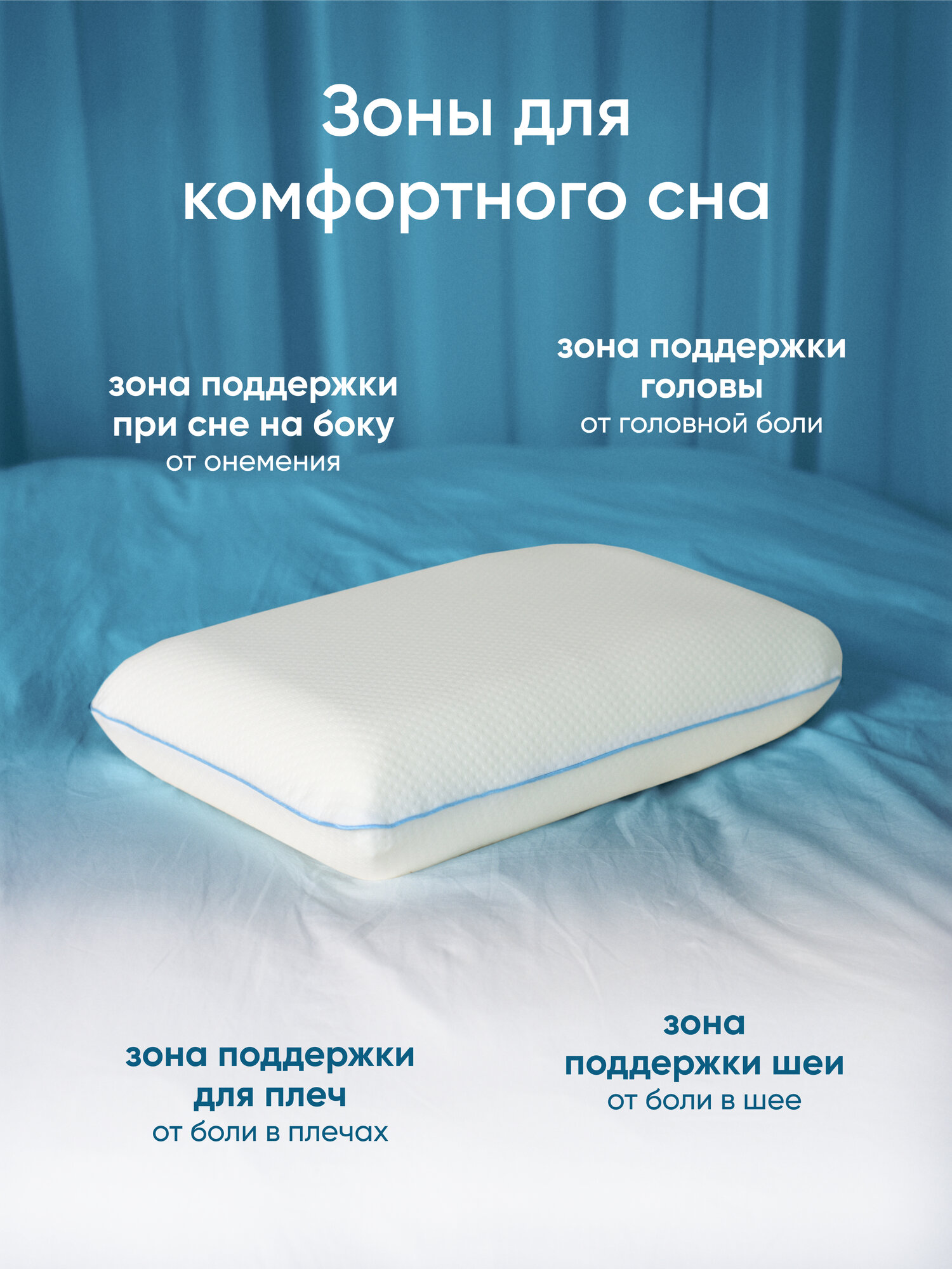 Ортопедическая подушка для сна с эффектом памяти Memory foam "Путь комфорта" 60х40х12 см — фото 1