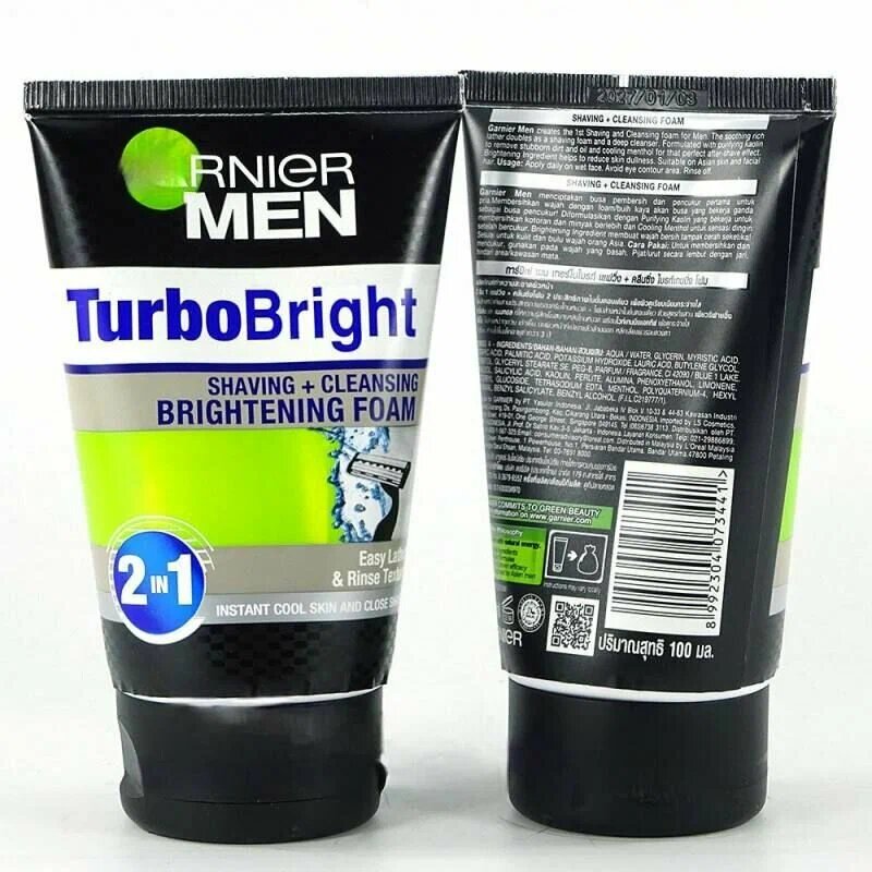 Картинки Крем для бритья Garnier Men "Turbo Bright" 2in1, для чувствительной кожи, 200 мл