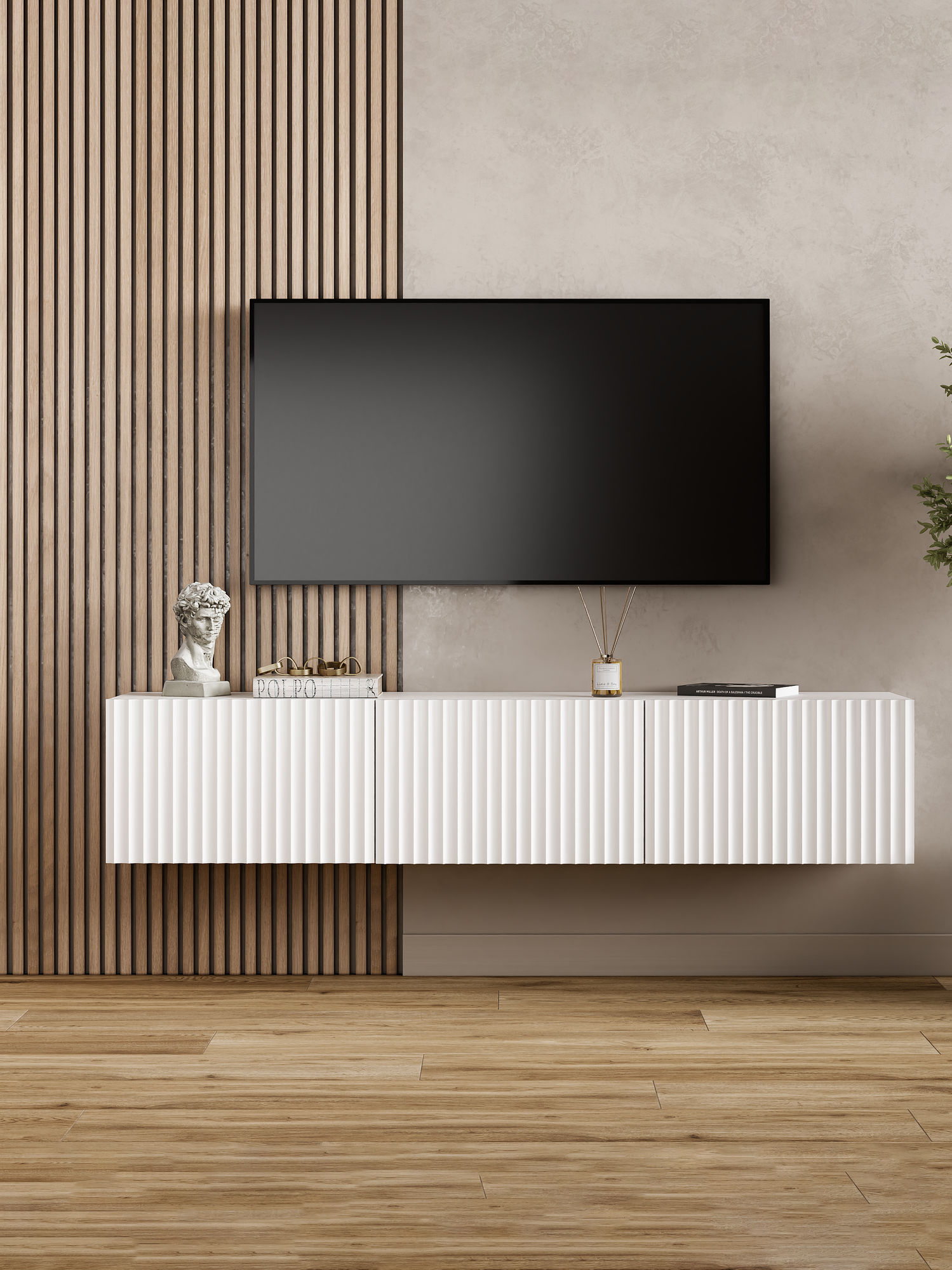 Подвесная тумба под телевизор A-A Mebel Глэйсер, 3 ящика, цвет белый, 148 x 30 x 29 см — фото 1