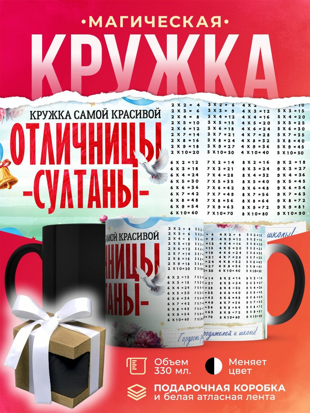 Кружка-хамелеон с именем, отличницы Султаны / 330 мл
