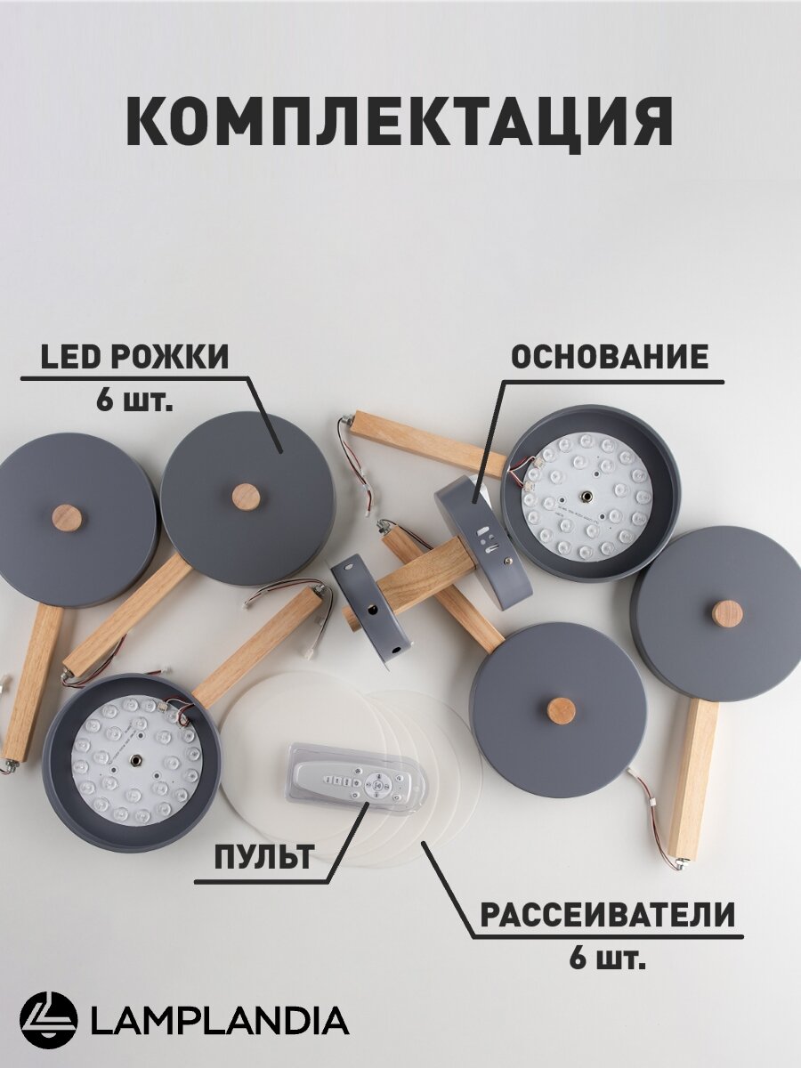 люстра потолочная LAMPLANDIA Cortes grey 6х12Вт LED металл серая - фото №10