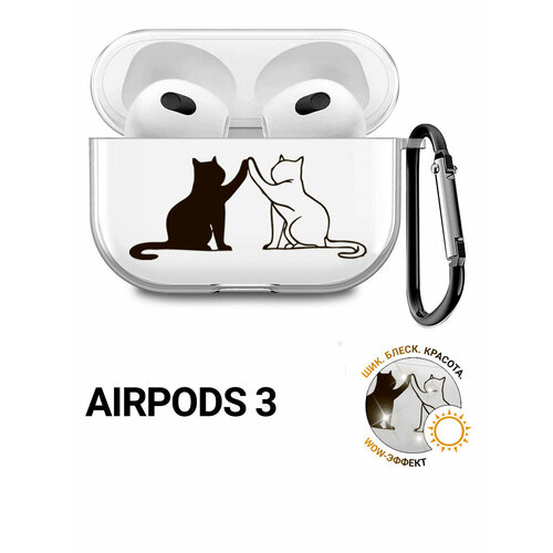 фото Прозрачный чехол для наушников apple airpods 3 / аирподс 3 силиконовый с 3d принтом "cats" slvgo