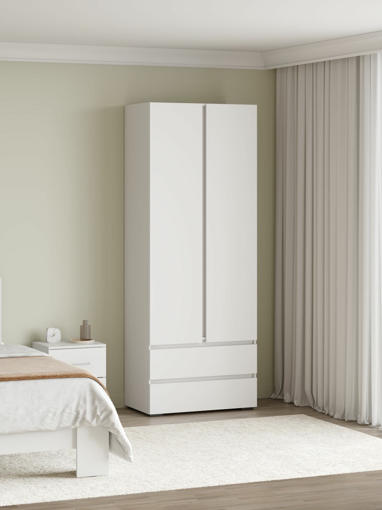 Распашной шкаф для одежды и хранения вещей Ирэн с ящиками, со штангой, с полками, 80х46х210 см, Белый