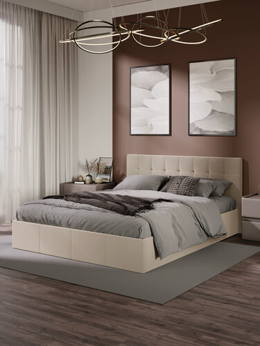 Изображение товара Кровать двуспальная 160х200 см, с ПМ Эмма (Велюр Confetti Cream)