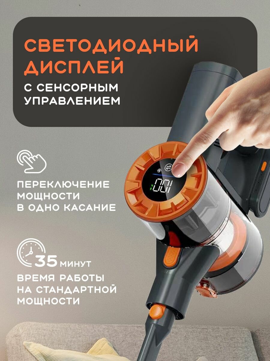 Беспроводной вертикальный пылесос для дома с сухой и влажной уборкой Hott CleanMaster Wet&Dry HT-VC01SWD мощный аккумуляторный — фото 1