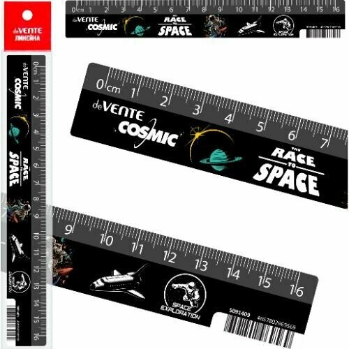 Линейка пластиковая "deVENTE. Cosmic" 16 см, с дизайном, с индивидуальной маркировкой, с цветным стикером