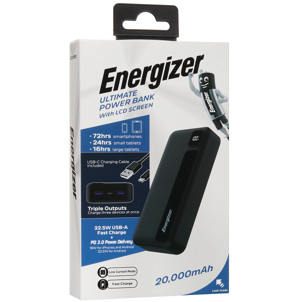 Портативный аккумулятор Energizer UE20035PQ емкость 20000мАч макс. выходной ток 5А