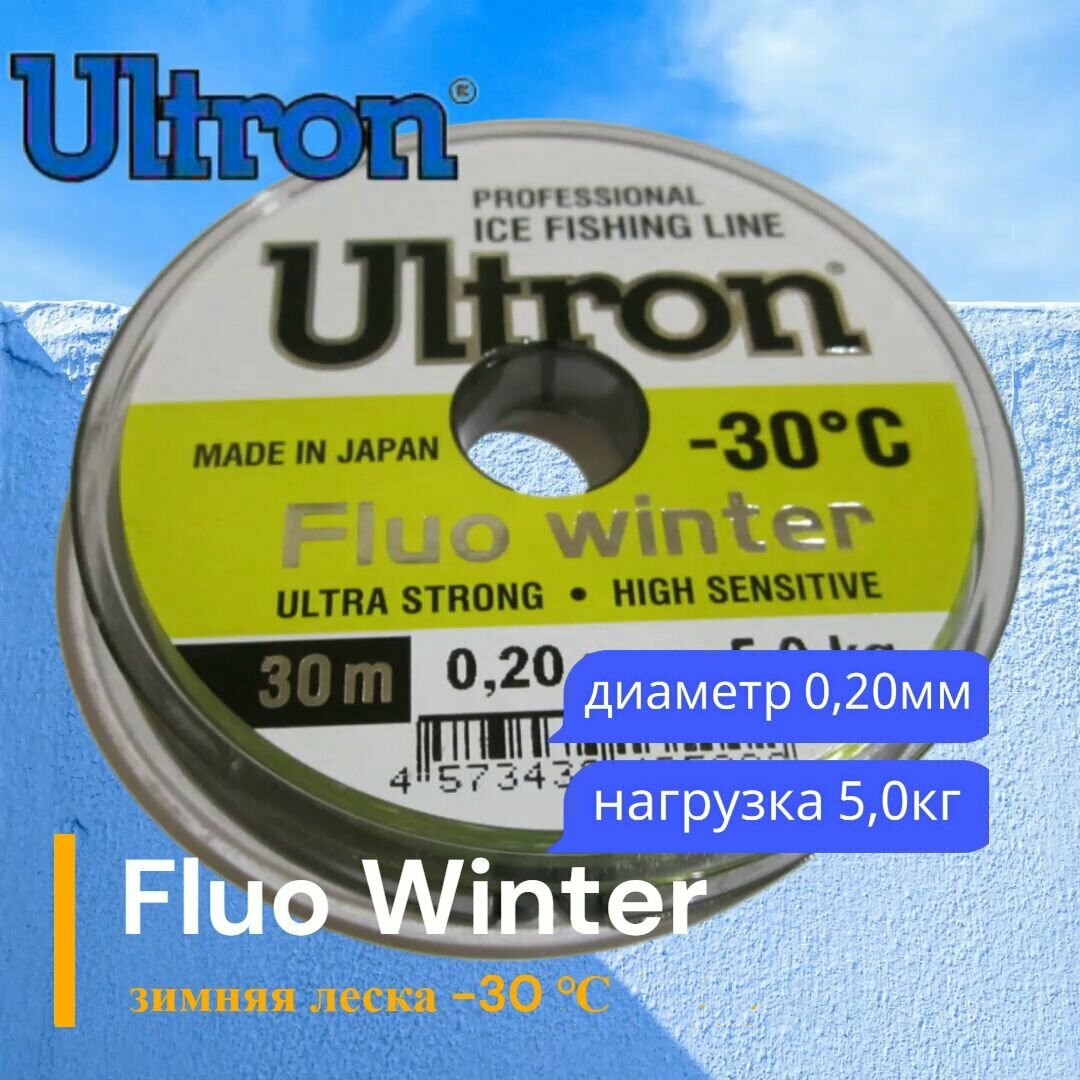 Монофильная леска для рыбалки Momoi Fishing Ultron Fluo Winter 0,20мм 30м флуоресцентная