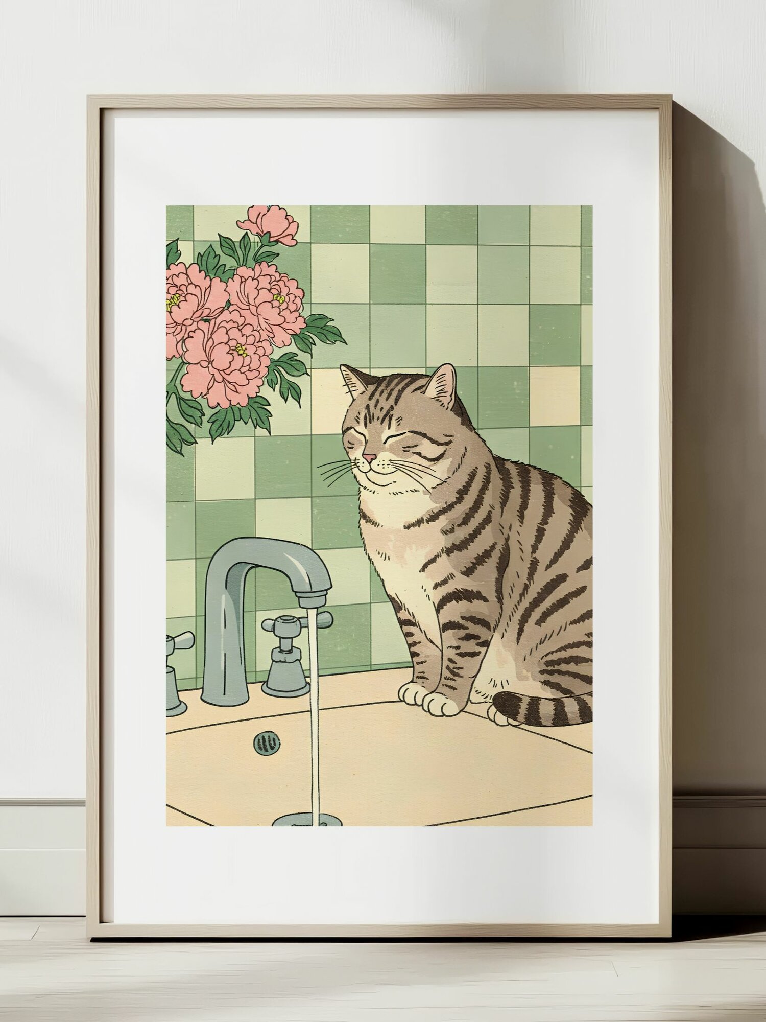 Постер "Tabby Cat at the Sink" постер в японском стиле, формат A3