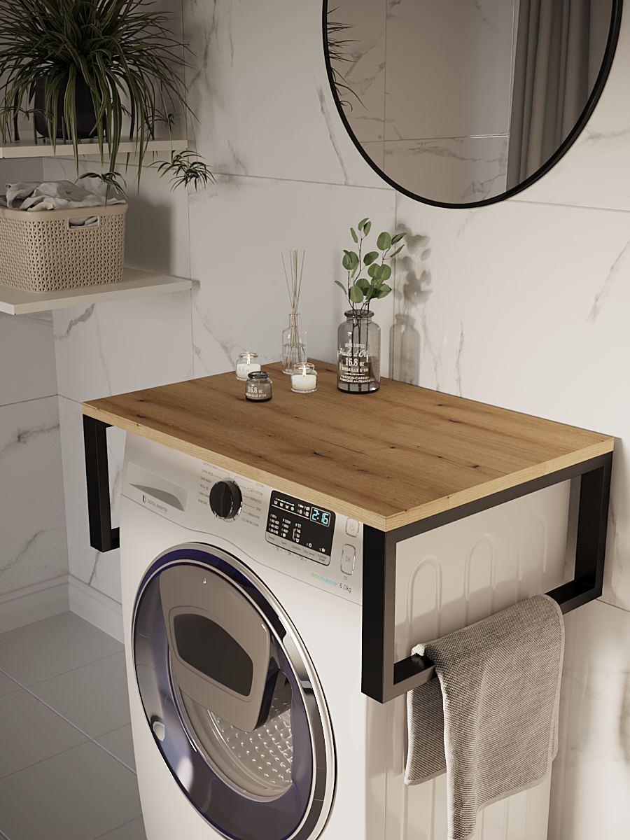 Полка для ванной IamLoft ЛДСП металл ясень тёмный универсальная открытая 70x48x25 см