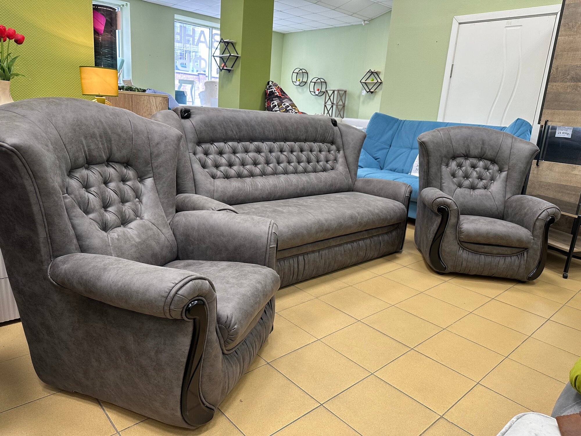 Под заказ Комплект мебели "фаворит" диван+2 кресла, цвет-серый графит BUFFALO GREY