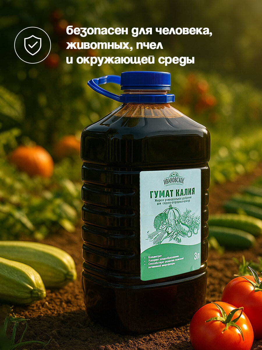Удобрение Зеленое Сечение "Гумат Калия", органическое, для овощей, фруктов, цветов, 3л — фото 1