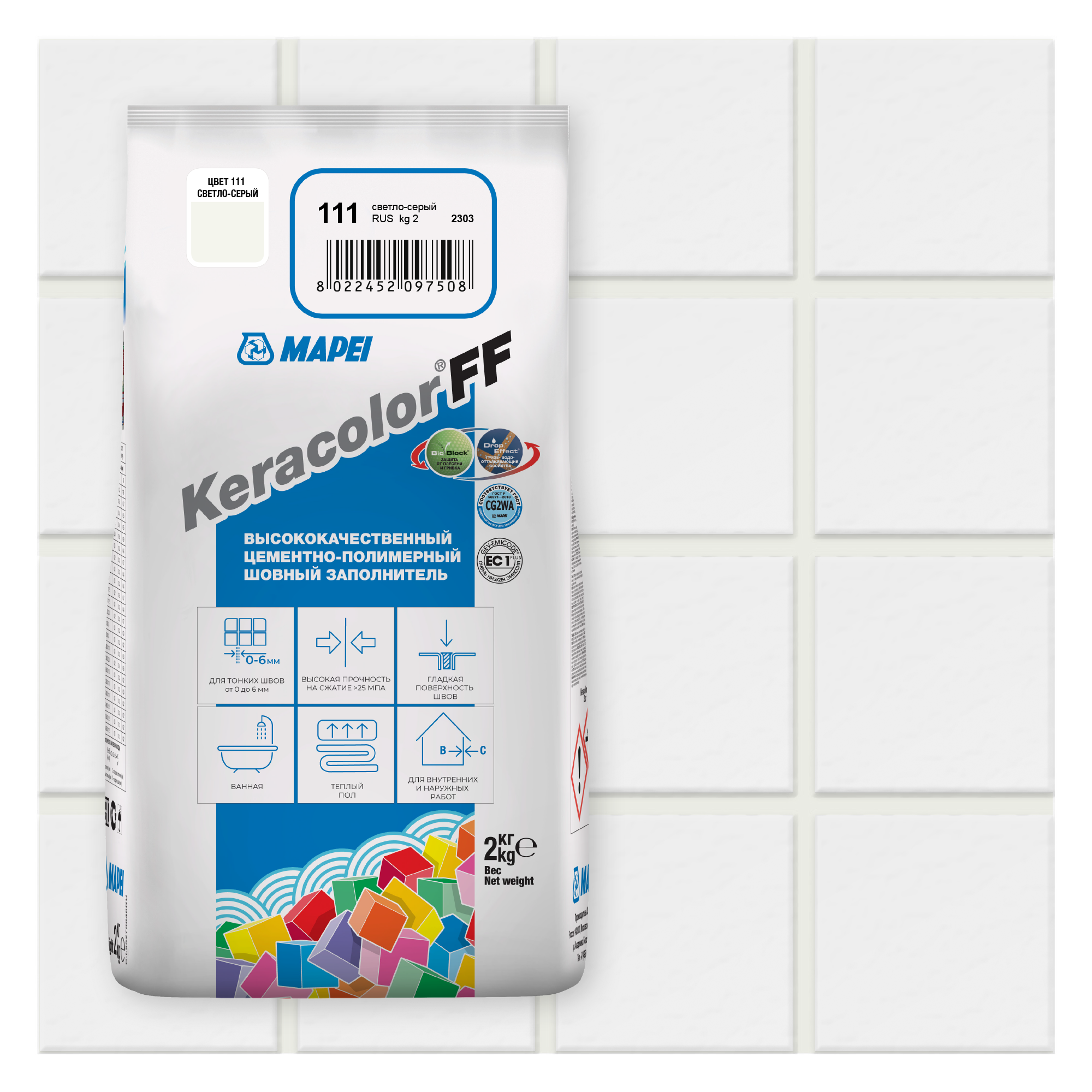 Затирка цементная Mapei Keracolor FF 111 цвет светло-серый 2 кг