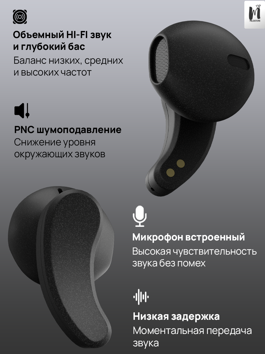 Наушники беспроводные MILDSTORE T90 Pro с микрофоном, черные — фото 1