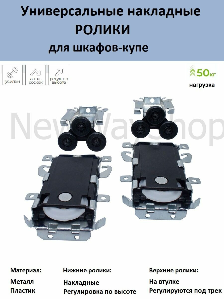 Ролики накладные под стальную систему Командор для шкафов-купе