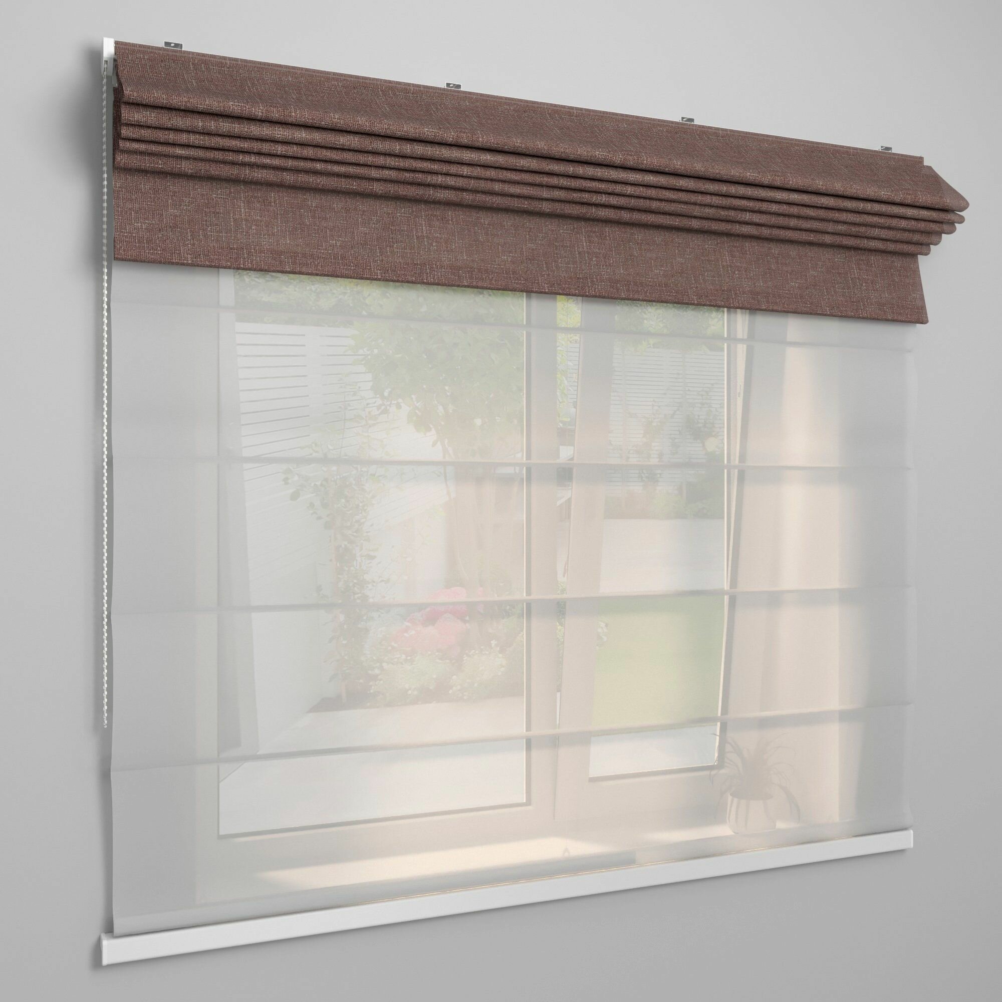 Римская штора день ночь на окно 160х170 см OLEXDECO Твинс Лён для кухни гостиной детской цвет шоколад с закрытым карнизом one touch