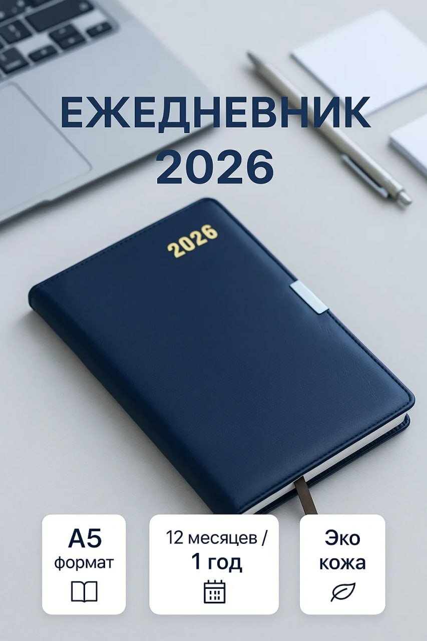 Стильный ежедневник 2026 года в формате A5 • 12 месяцев планирования • Обложка из мягкой экокожи с магнитным клапаном