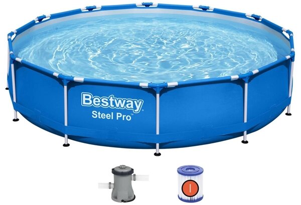 Бассейн каркасный круглый Bestway 366 см x 76см, фильтрующий насос (220-240В) 56681 (28273187) - фото №1