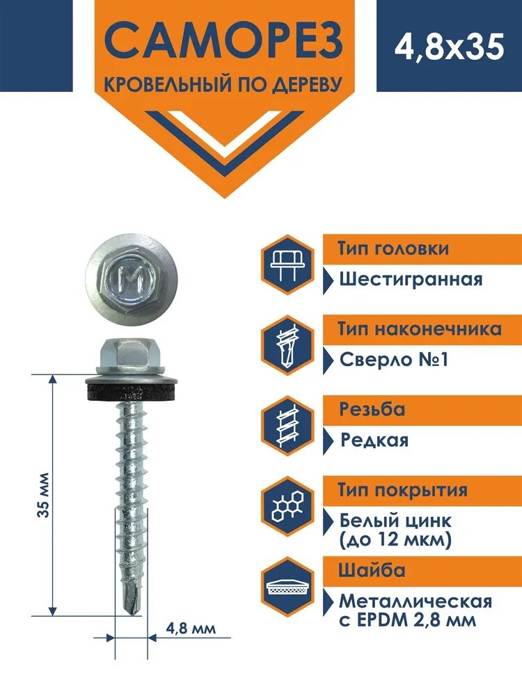 Саморез Daxmer 48х35 RAL Цинк - без цвета(250 шт)