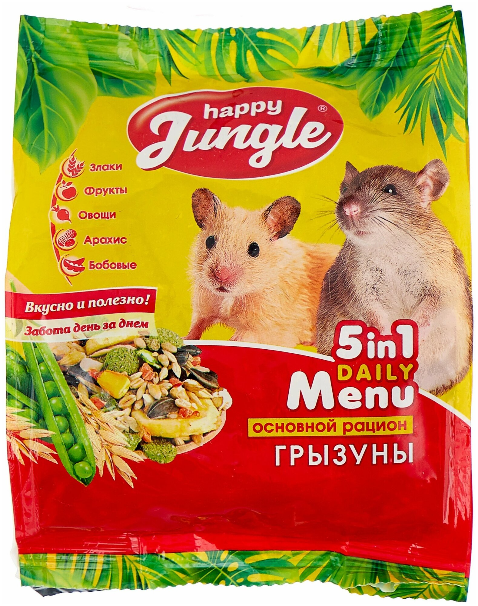 Корм Happy Jungle 5 в 1 полнорационный универсальный для грызунов (350 г)