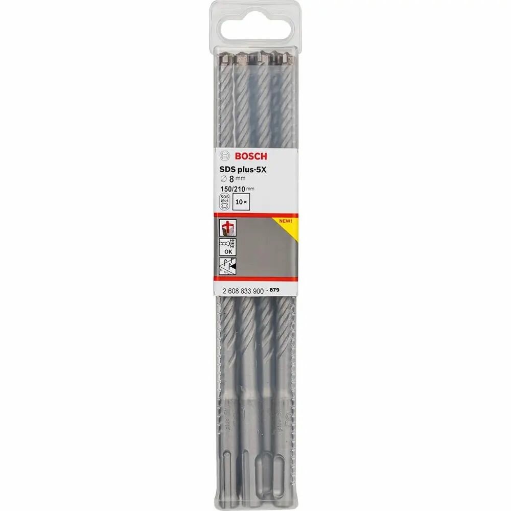Бур по железобетону 10шт. 8x150x210мм SDS-Plus-5X Bosch Professional 2608833900
