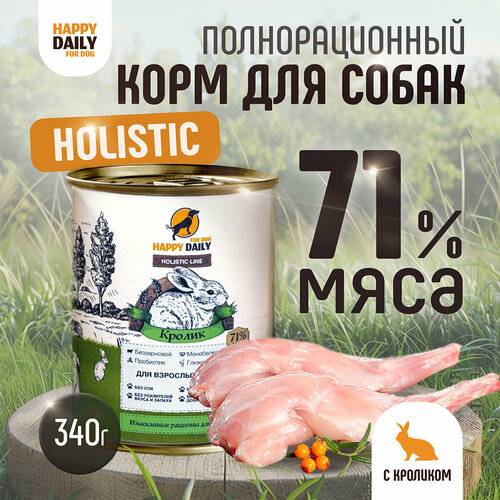 Влажный корм для собак Happy Daily Holistic line с кроликом 340 г