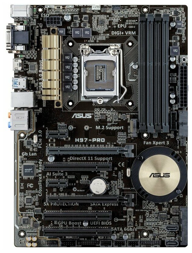 Материнская плата S-1150 ASUS H97-PRO SATA/4xDDR3/M.2/GLan/USB3.0/VGA/DVI-D/HDMI/ATX — фото 1