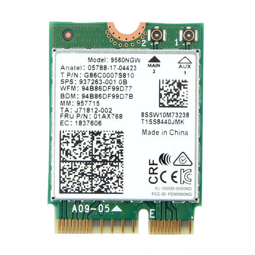 Wi-Fi M.2 Адаптер Intel 9560NGW, 2.4/5 ГГц, 1733 Мбит/сек, Bluetooth 5.0, Сетевая Карта для Ноутбука