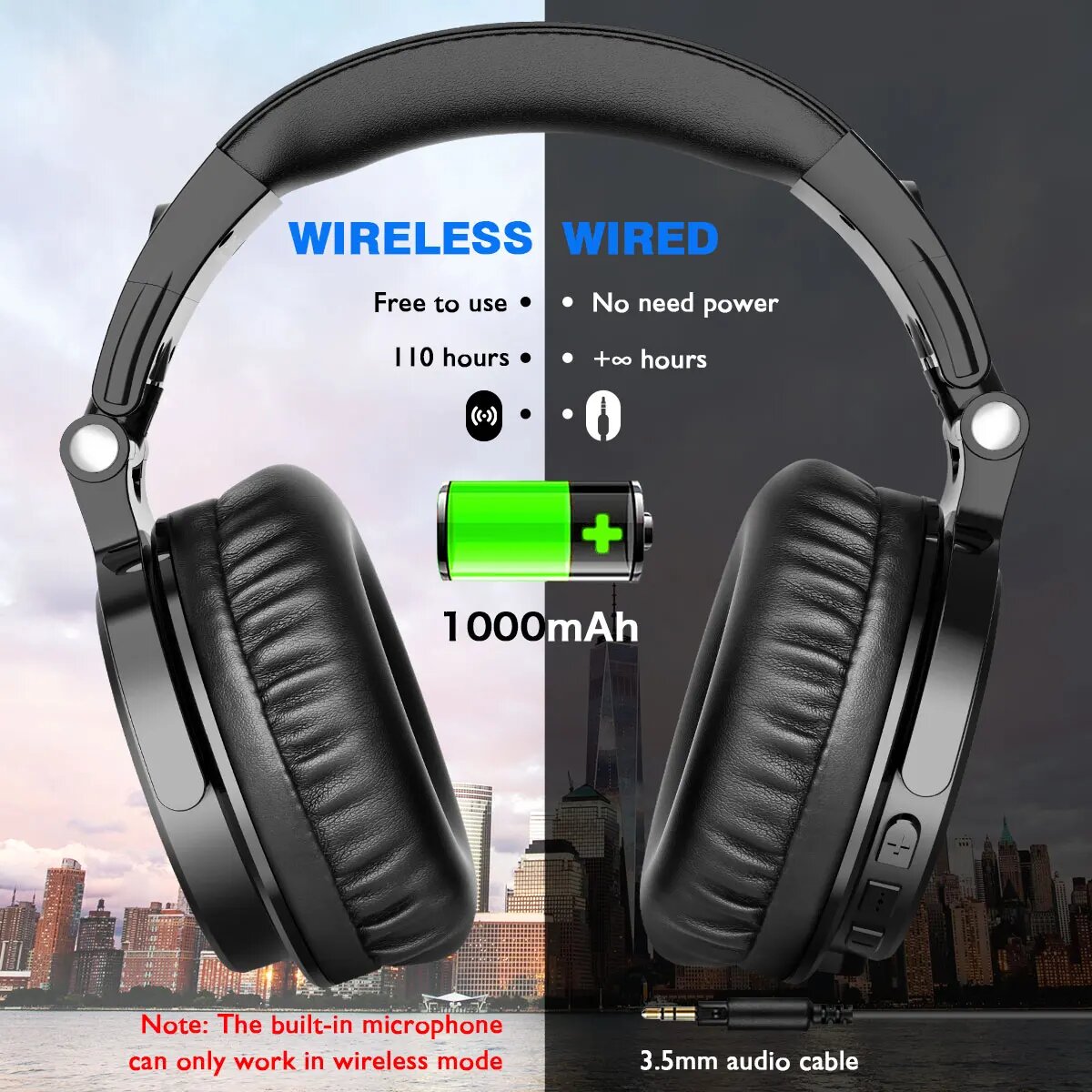 Беспроводные наушники OneOdio Y80B Pro-C, Bluetooth, накладные, 110 часов, чёрные — фото 1