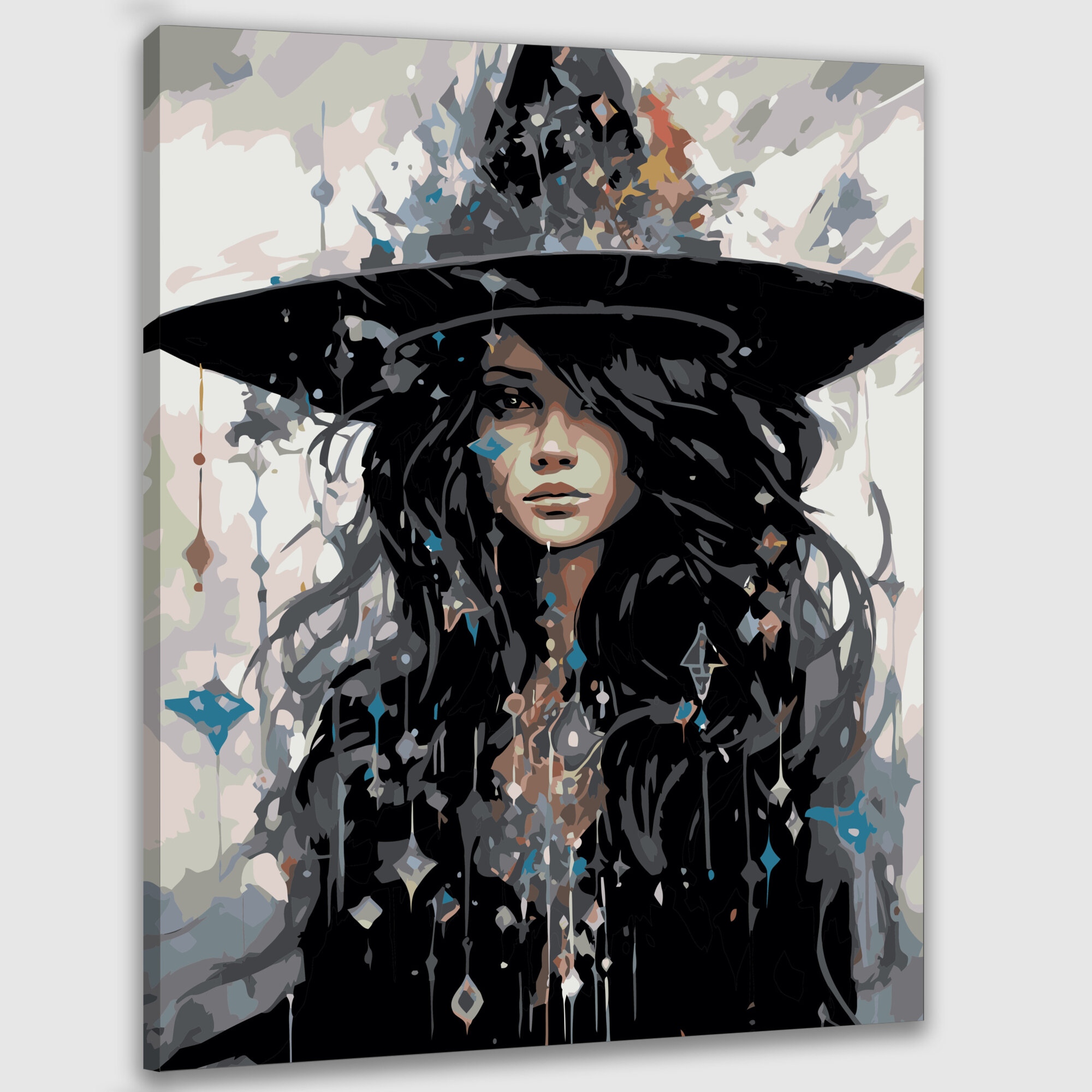 Картина по номерам 40x50 см, ведьма, кристаллы, смешанная техника, акриловые краски, текстурированная композиц