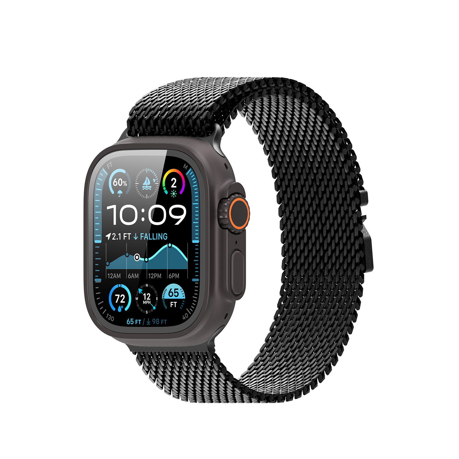 Ремешок из нержавеющей стали черного цвета от Dux Ducis для смарт часов Apple Watch 38, 40, 41 и 42мм, серия Milanese Air Series (миланская петля)