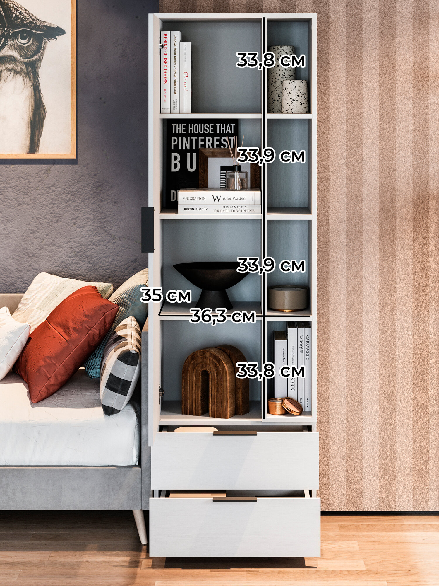 Шкаф для гостиной ТриЯ "Агата", ЛДСП, распашные двери, модульный, белый ясень — фото 1