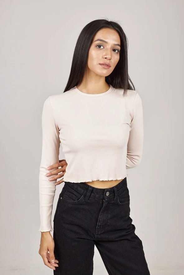 Лонгслив Selfie, размер L, , бежевый — фото 1