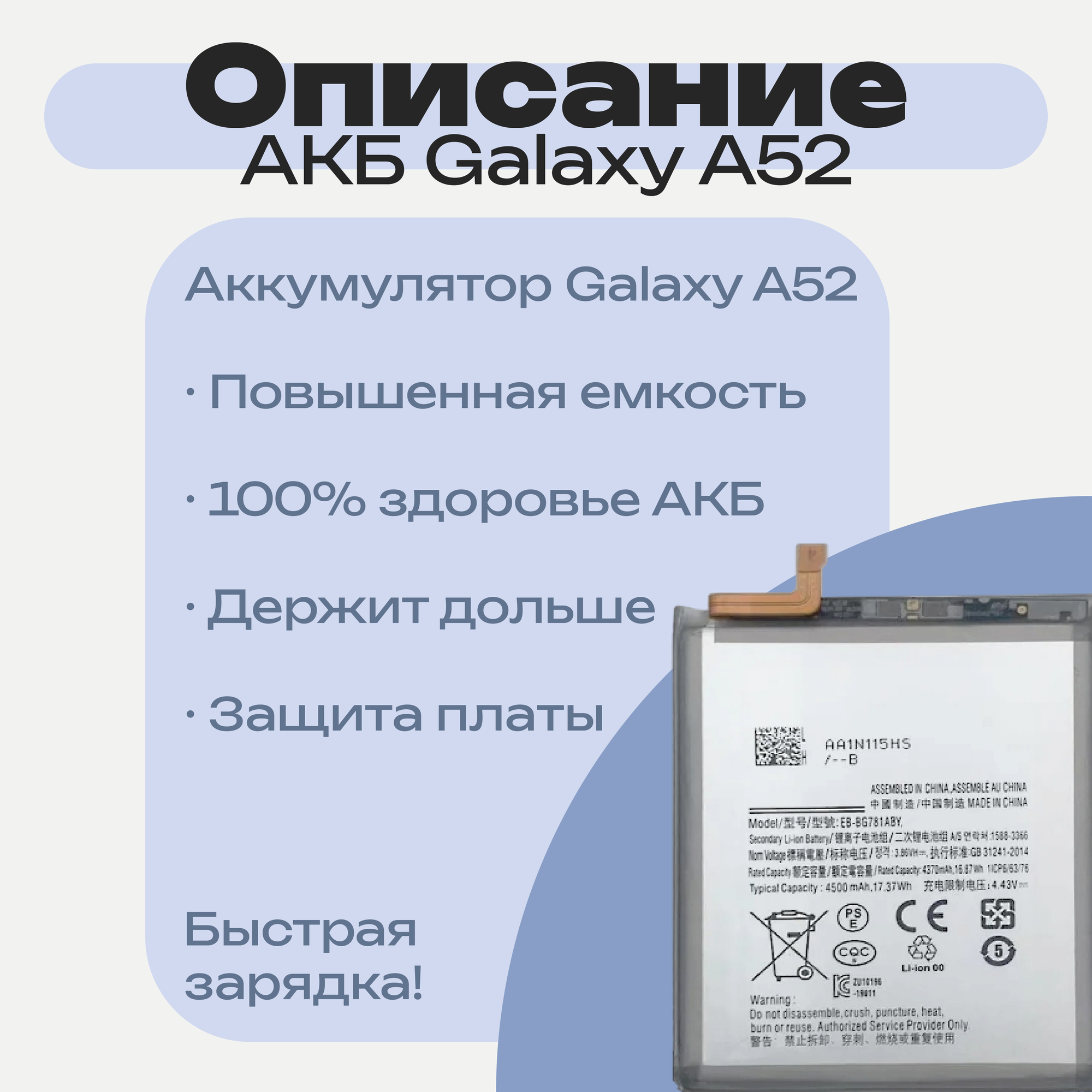 Аккумулятор для Samsung Galaxy A52 от TiKiEC, оригинальной емкости — фото 1
